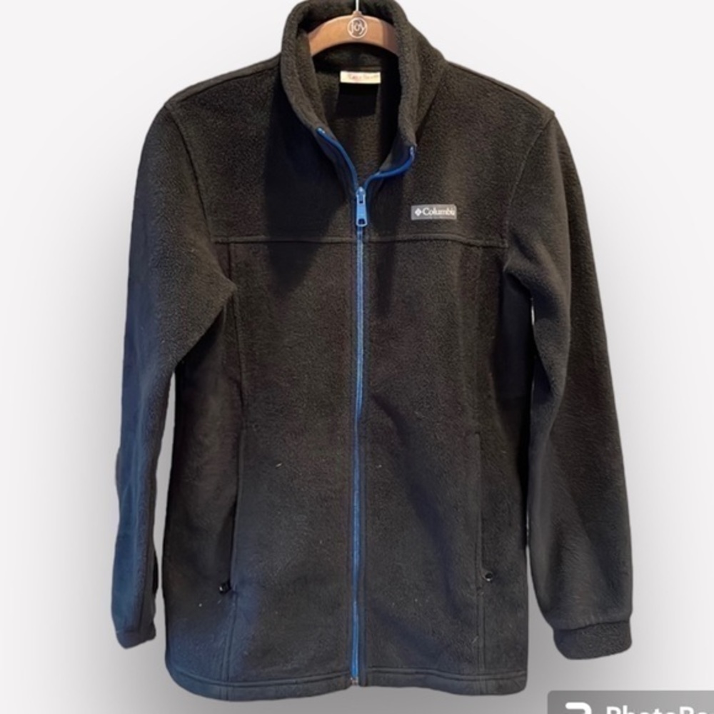🍕🪻Columbia full zip fleece blk blue zipper youth large stand up collar CLOSEOUT